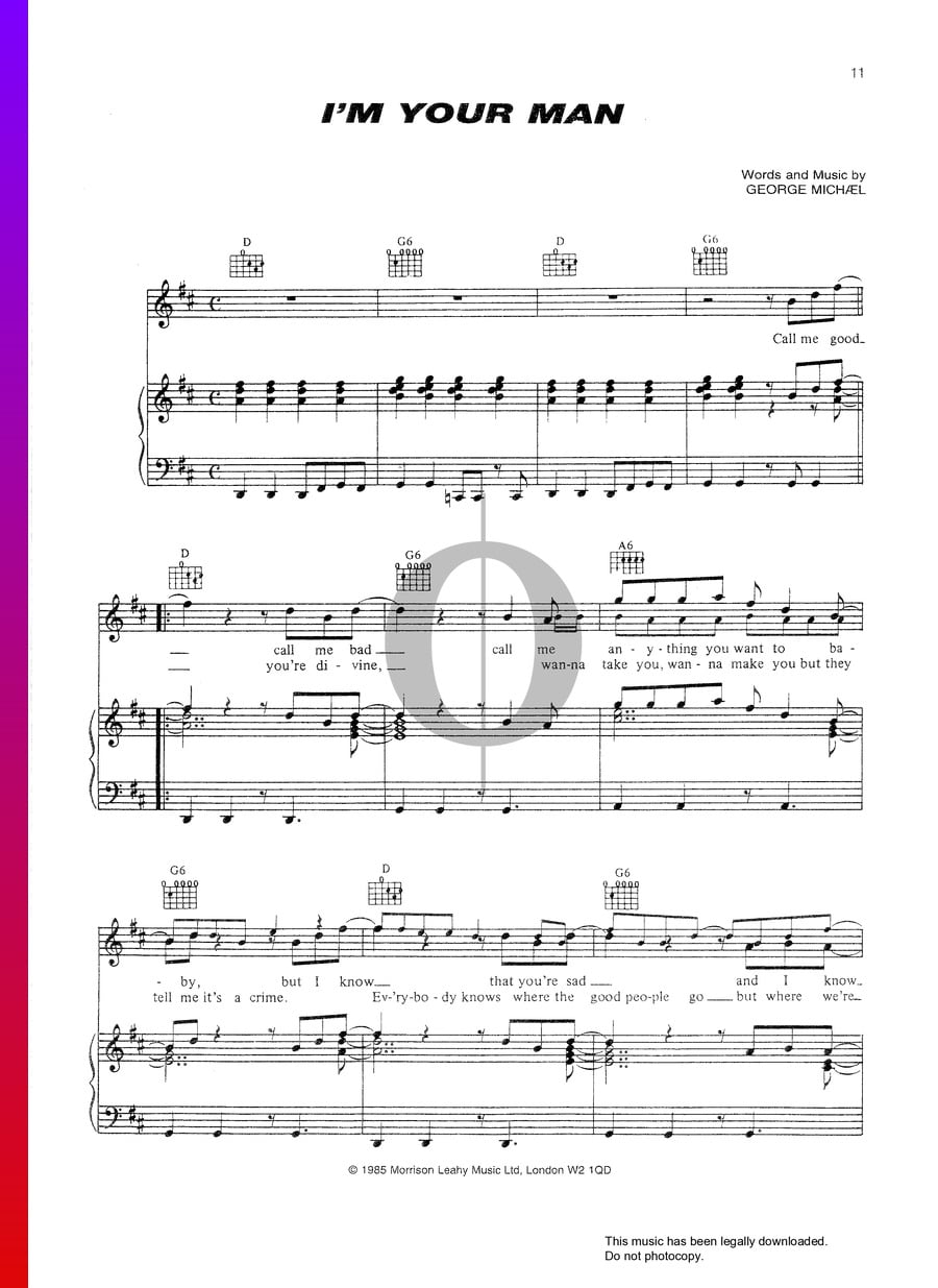 I M Your Man Wham Piano Sheet Music OKTAV