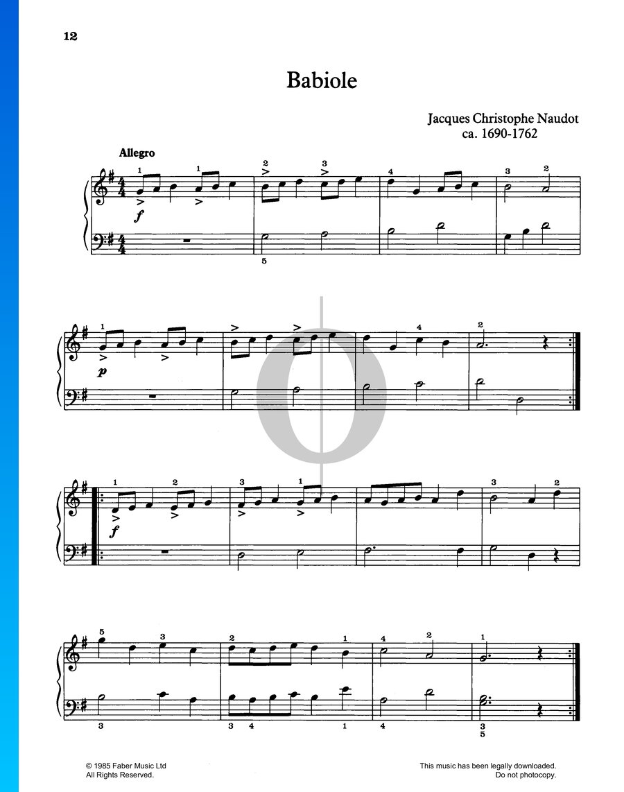 Babiole Jacques Christophe Naudot Piano Sheet Music Oktav