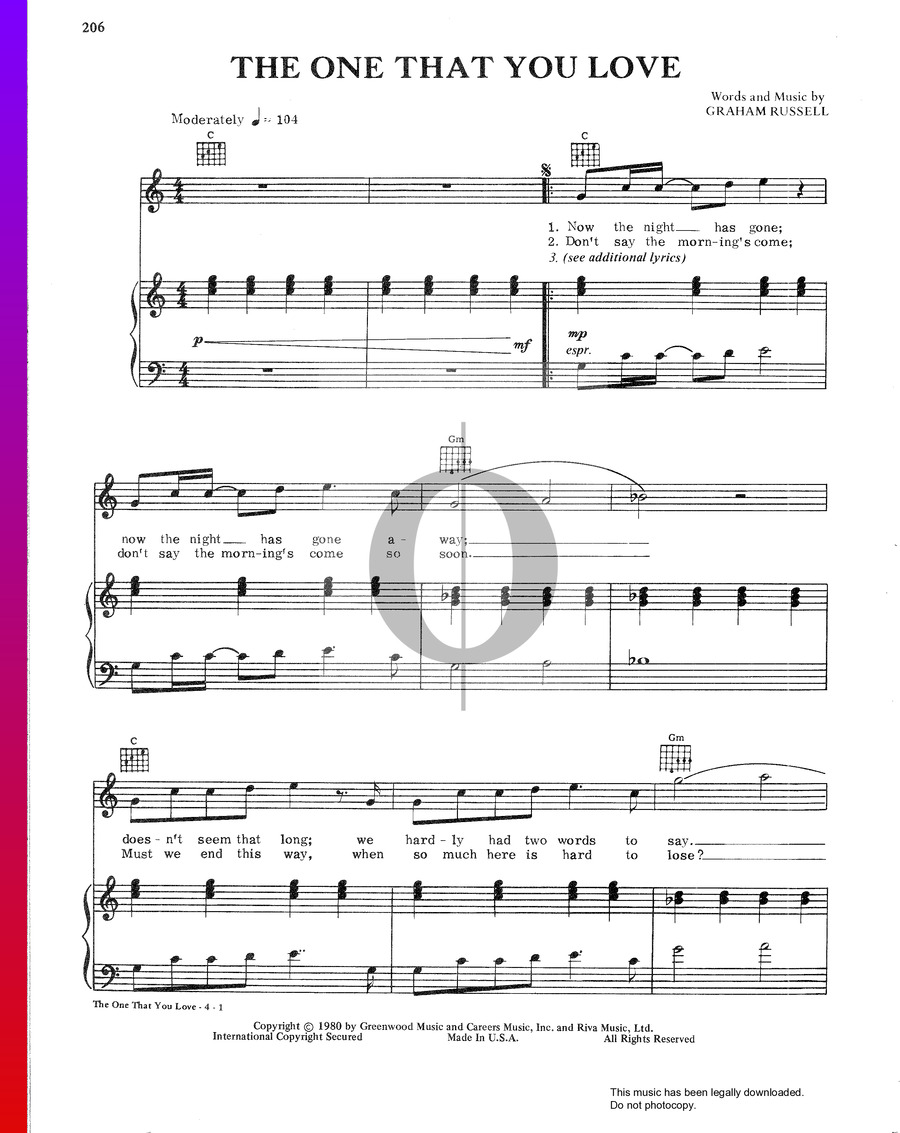 The One That You Love Air Supply Piano Sheet Music Oktav