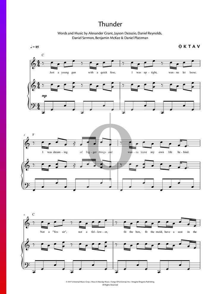 Thunder Imagine Dragons Piano Sheet Music OKTAV