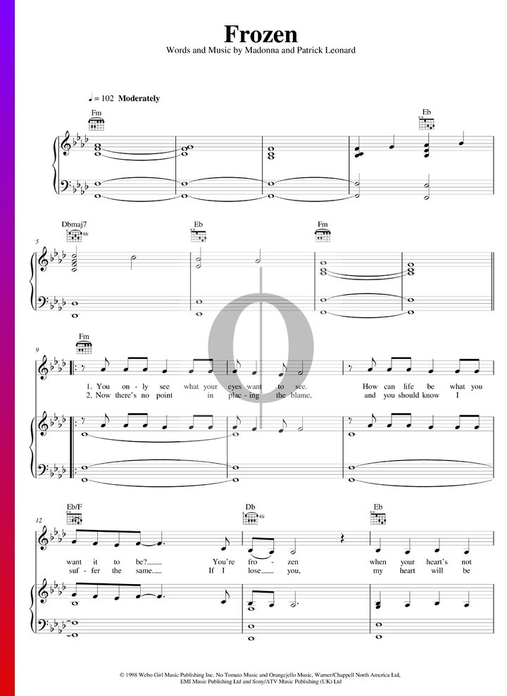 Frozen Madonna Piano Sheet Music Oktav