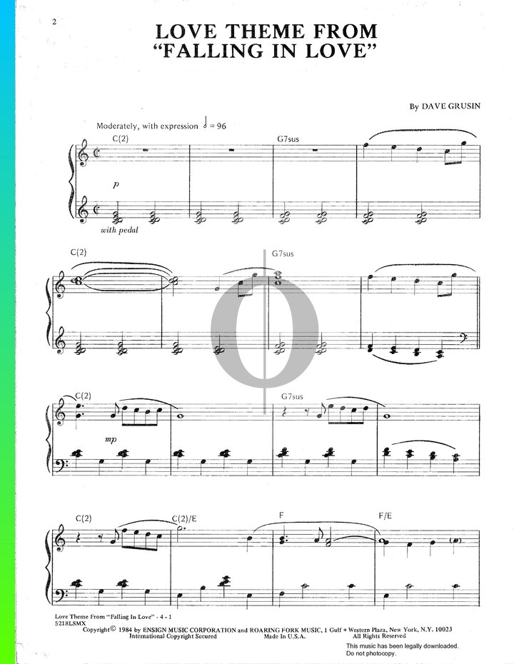 Love Theme Falling In Love Piano Sheet Music From Falling In Love By