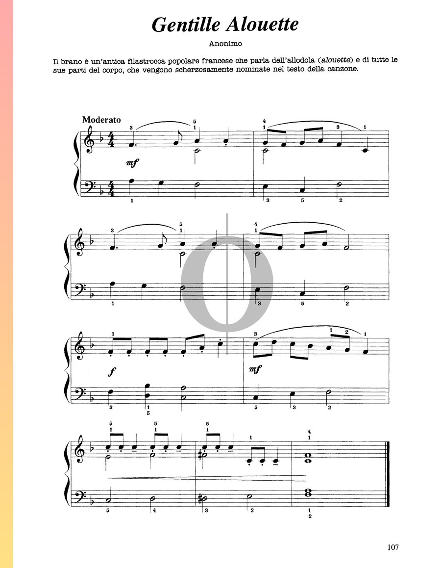 Gentille Alouette Anonymous Piano Sheet Music Oktav