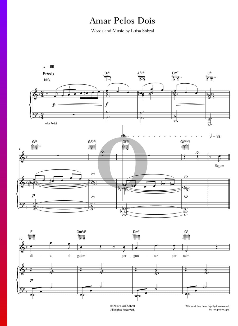 Amar Pelos Dois Salvador Sobral Piano Sheet Music OKTAV