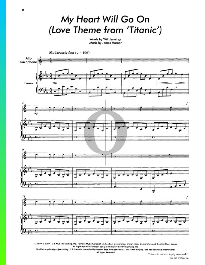 My Heart Will Go On Noten Aus Titanic James Horner Niveau