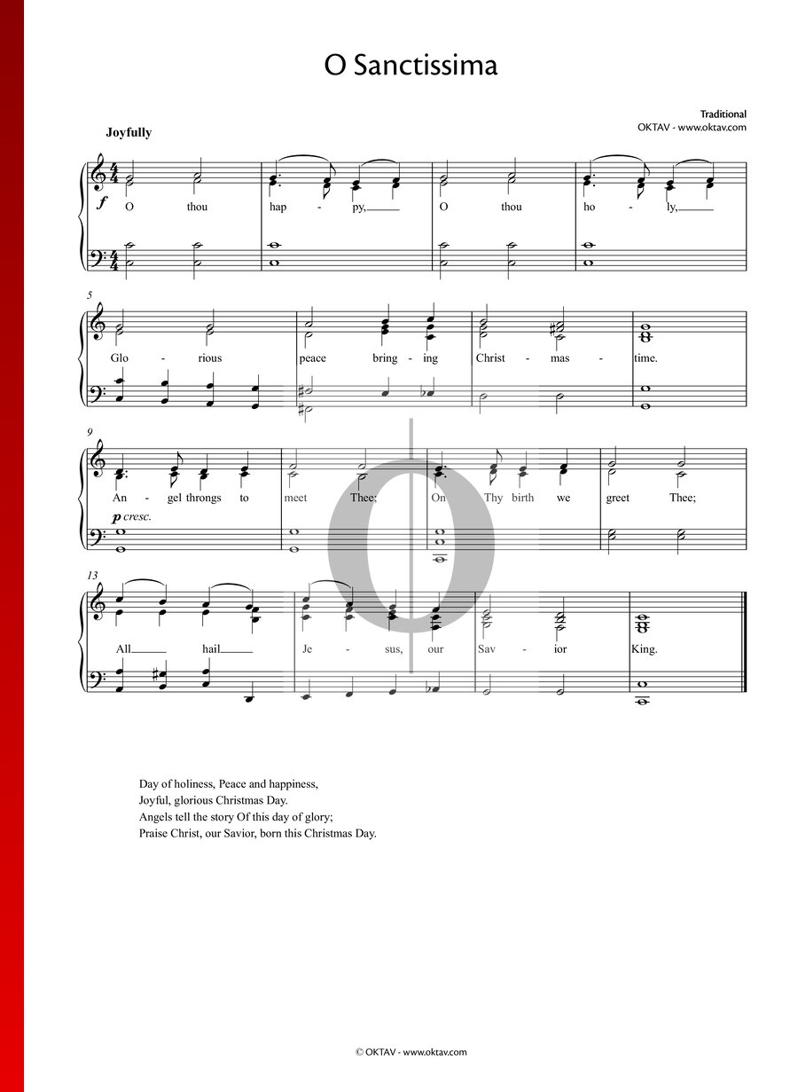 O Sanctissima Anonymous Piano Sheet Music OKTAV