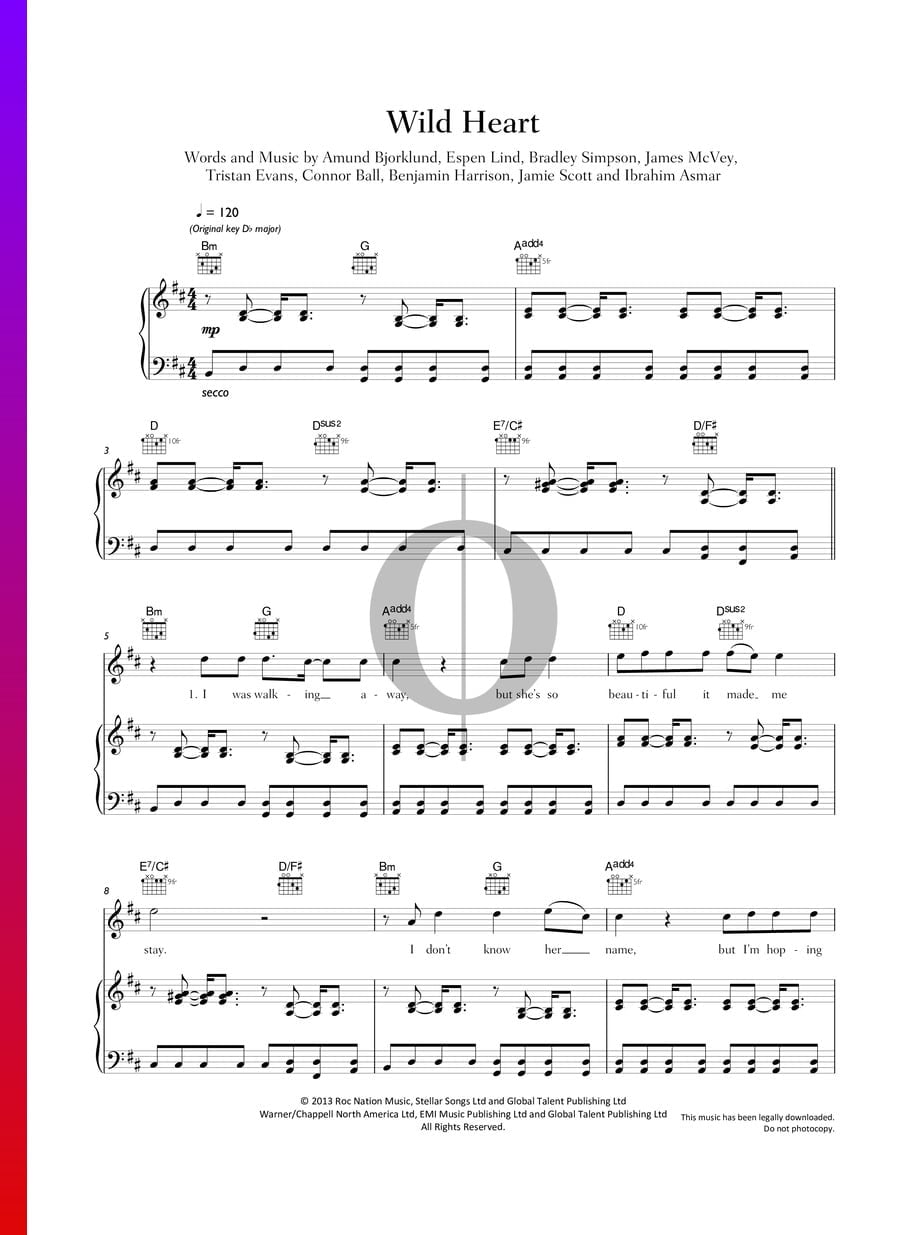 Wild Heart The Vamps Piano Sheet Music Oktav