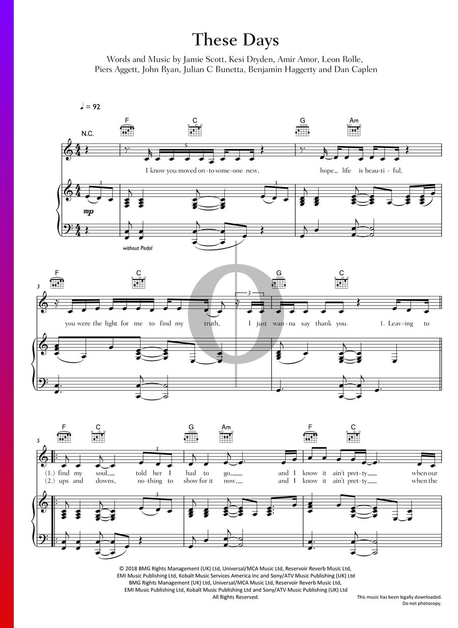 These Days Rudimental Piano Sheet Music Oktav