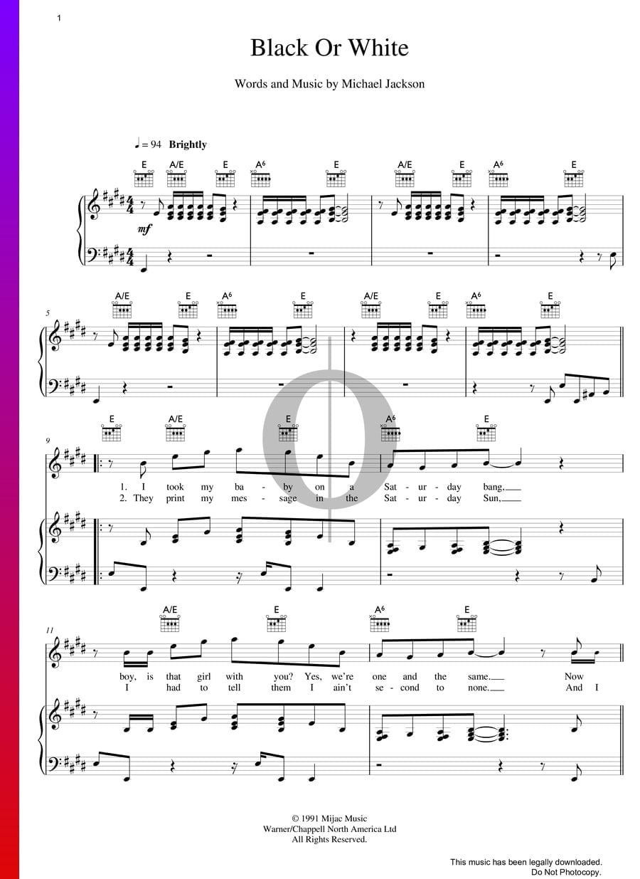 Black Or White Michael Jackson Piano Sheet Music Oktav