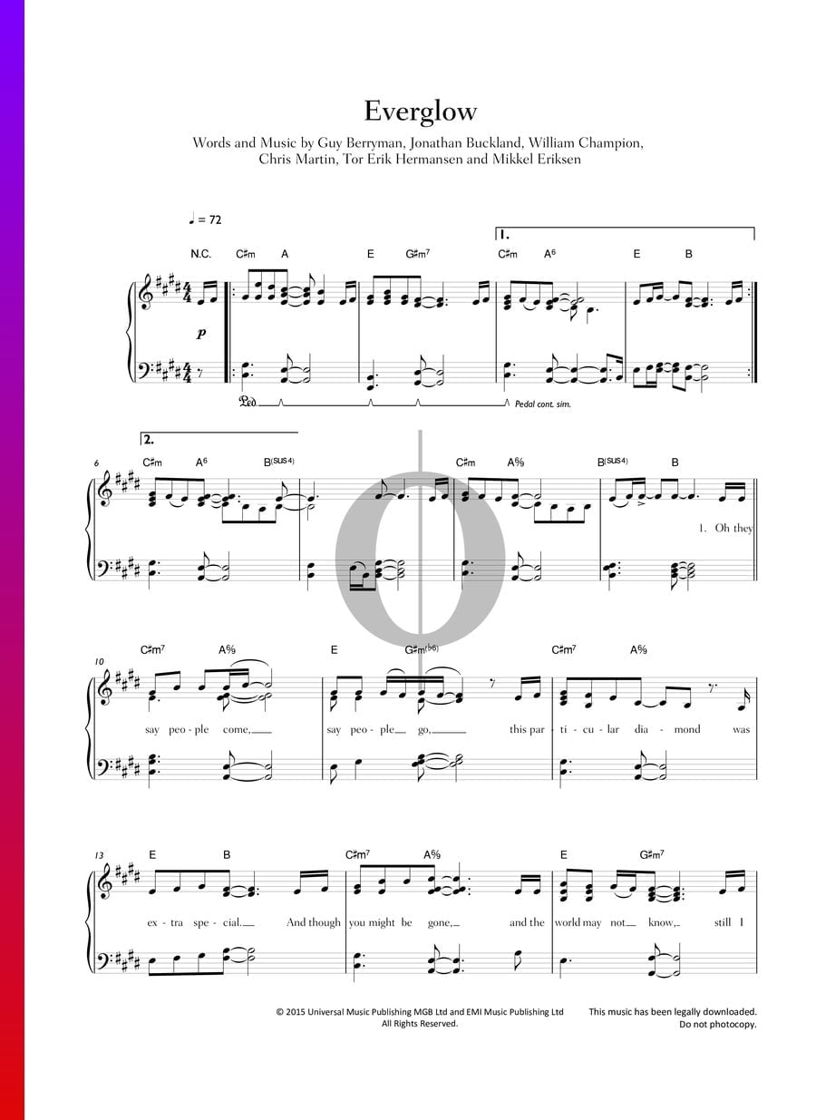 Everglow Coldplay Piano Sheet Music Oktav