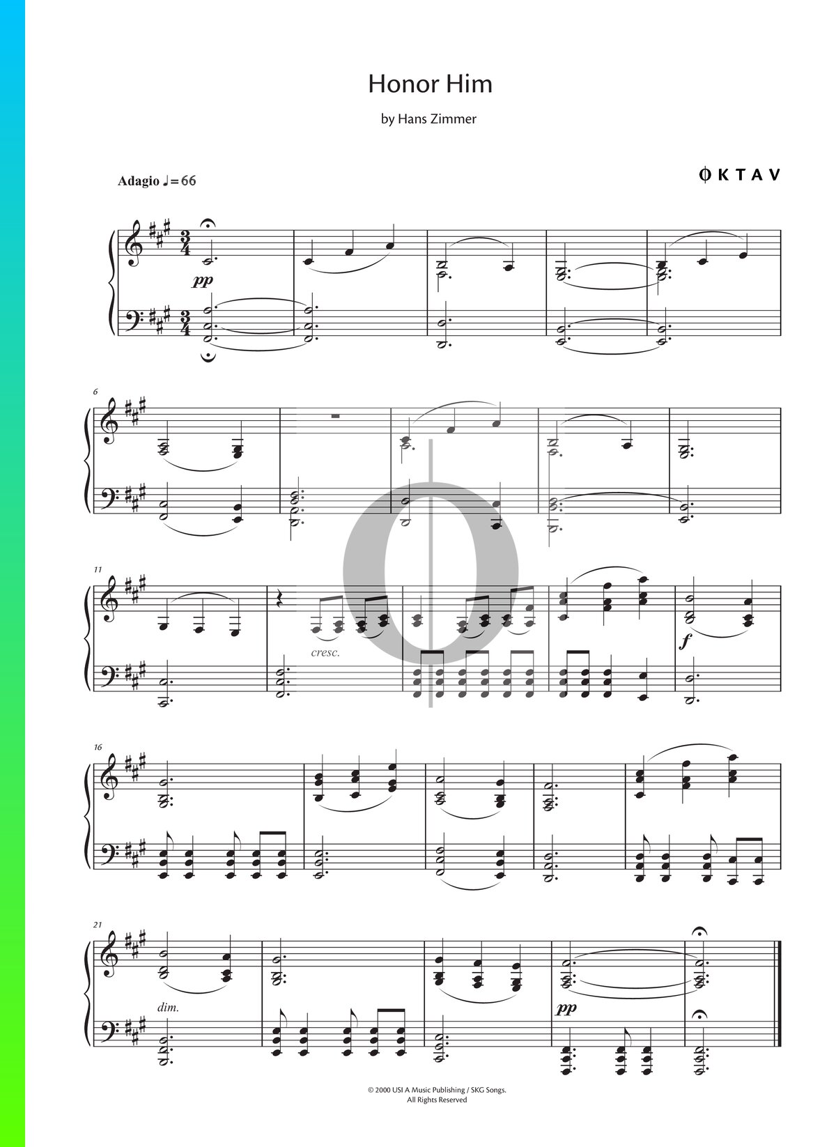 Honor Him Piano Sheet Music From Gladiator By Hans Zimmer OKTAV