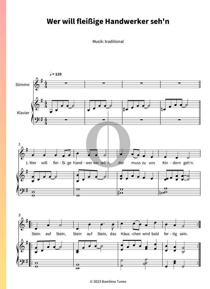 Wer Will Flei Ige Handwerker Seh N Anonymous Piano Sheet Music Oktav