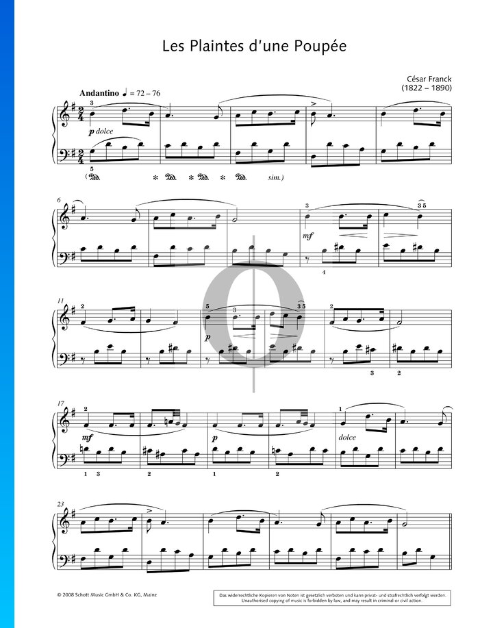 Les Plaintes D Une Poup E Cff Cesar Franck Piano Sheet Music Oktav