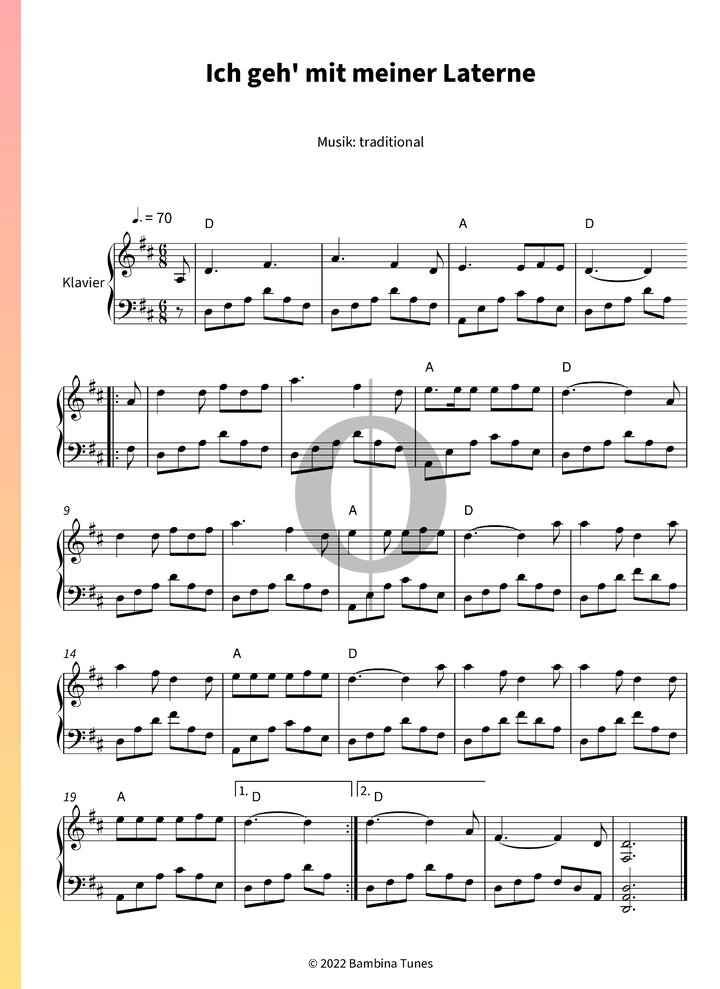 Ich Geh Mit Meiner Laterne Anonymous Piano Sheet Music OKTAV