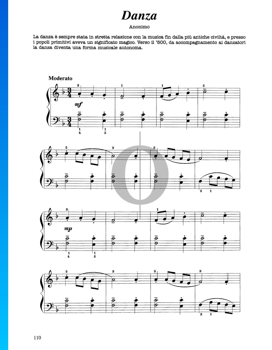 Danza Anonymous Piano Sheet Music Oktav