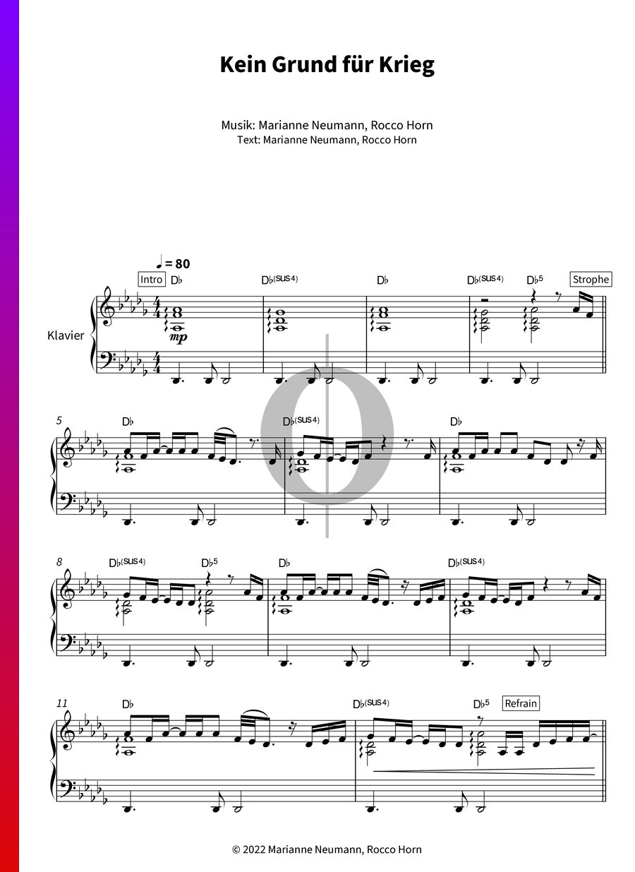 Kein Grund für Krieg Berge Piano Sheet Music OKTAV