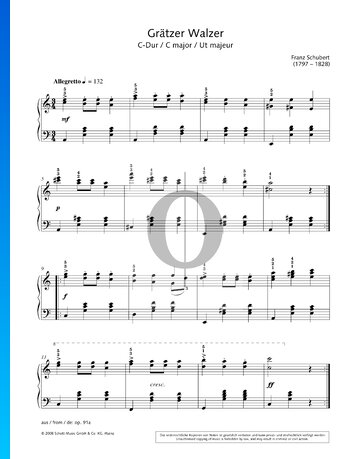 Partition 12 valses pour piano (Grätzer Waltzes), op. 91a : n° 9 en Do majeur