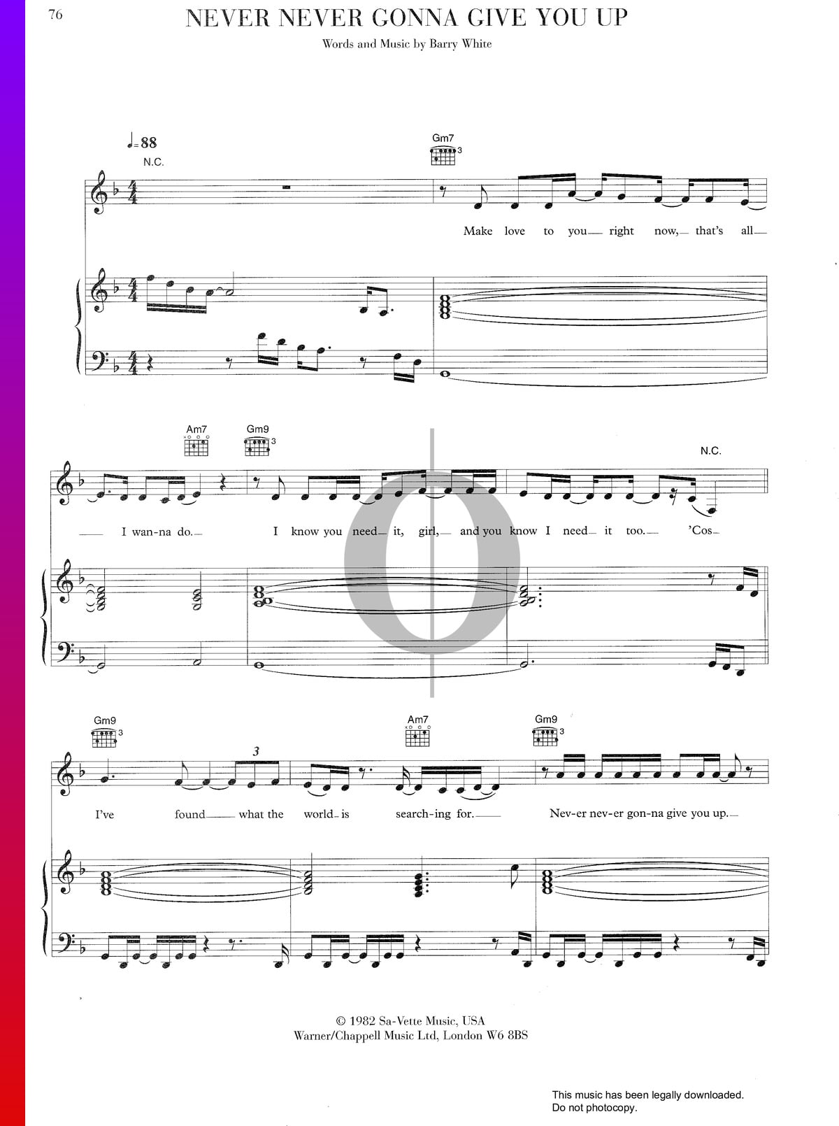 Never Never Gonna Give You Up Sheet Music Piano Guitar Voice Pdf 1364