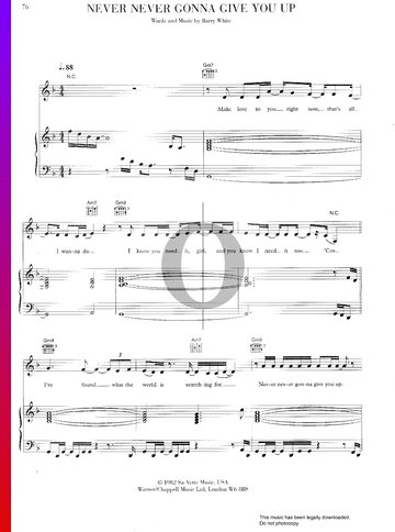 Never Never Gonna Give You Up Sheet Music