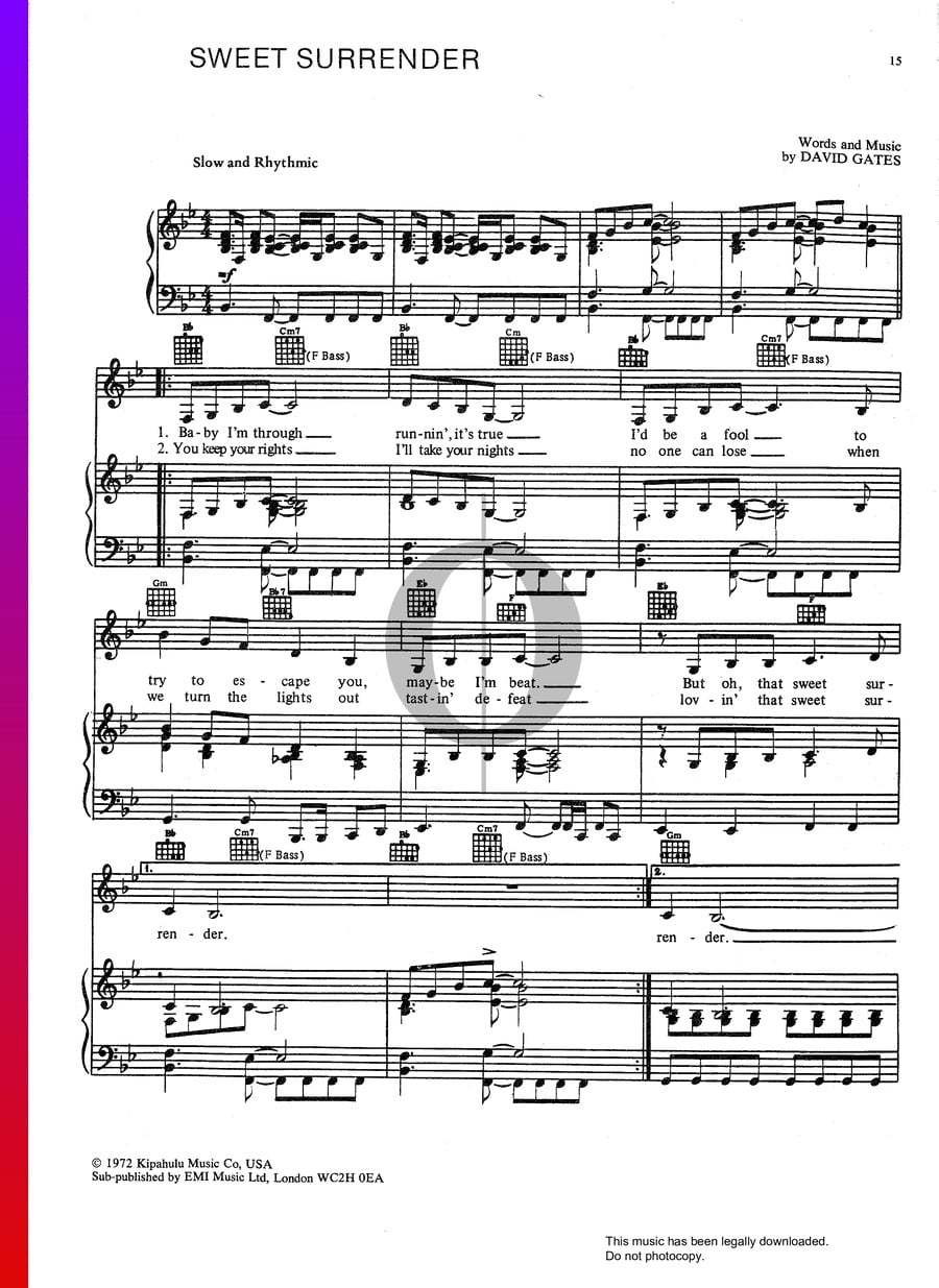 Sweet Surrender (Bread) Piano Sheet Music - OKTAV