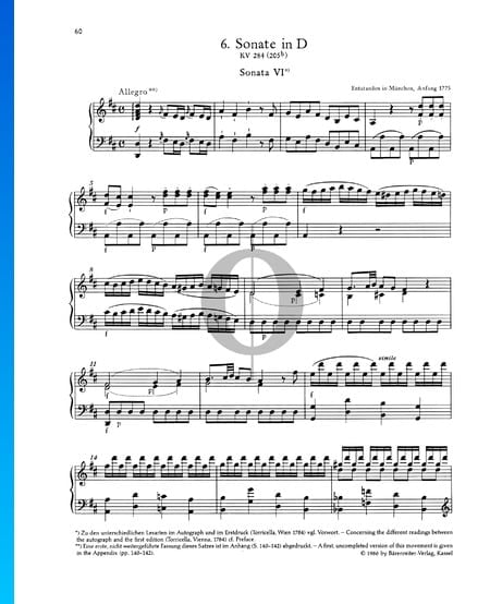 Sonata para piano n.º 6 en re mayor, KV 284 (205b): 1. Allegro