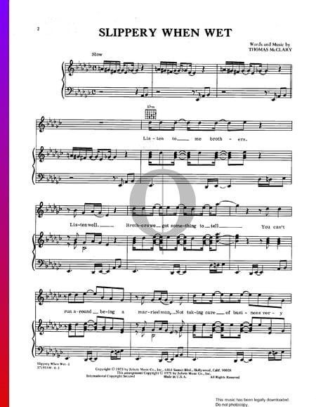 Slippery When Wet Sheet Music