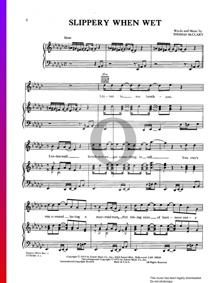 Slippery When Wet Piano Sheet Music OKTAV