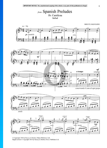 Spanish Preludes: 1b. Cantilena (Ballad) Sheet Music
