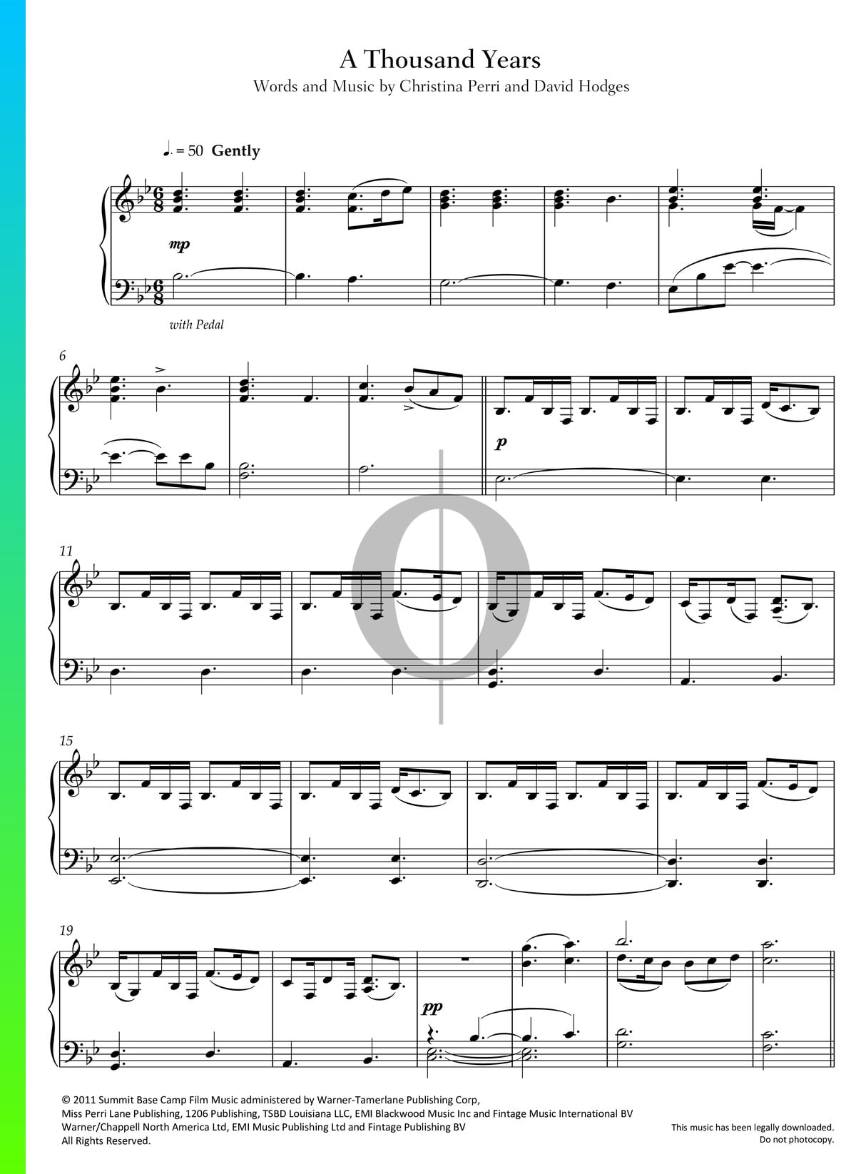 a thousand years easy piano sheet music