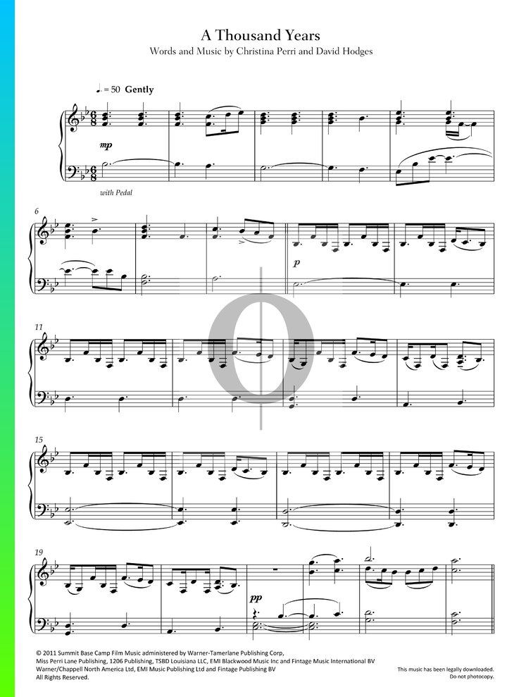 A Thousand Years Piano Sheet Music from by The Piano Guys - OKTAV