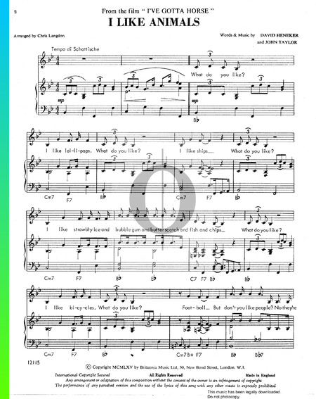 I Like Animals Sheet Music