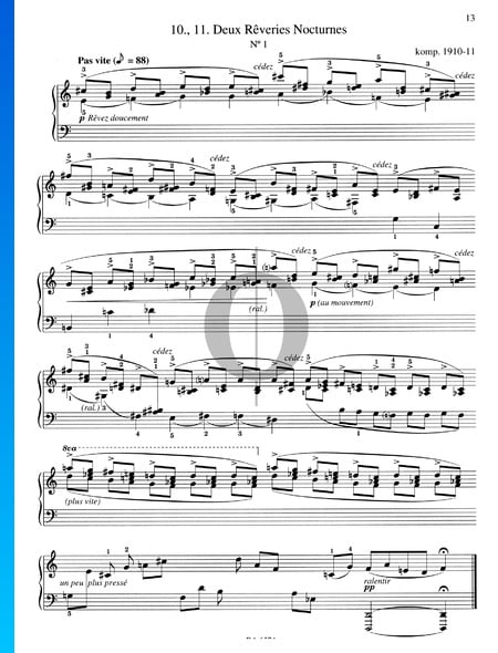 Deux Rêveries Nocturnes, n.º1 Partitura