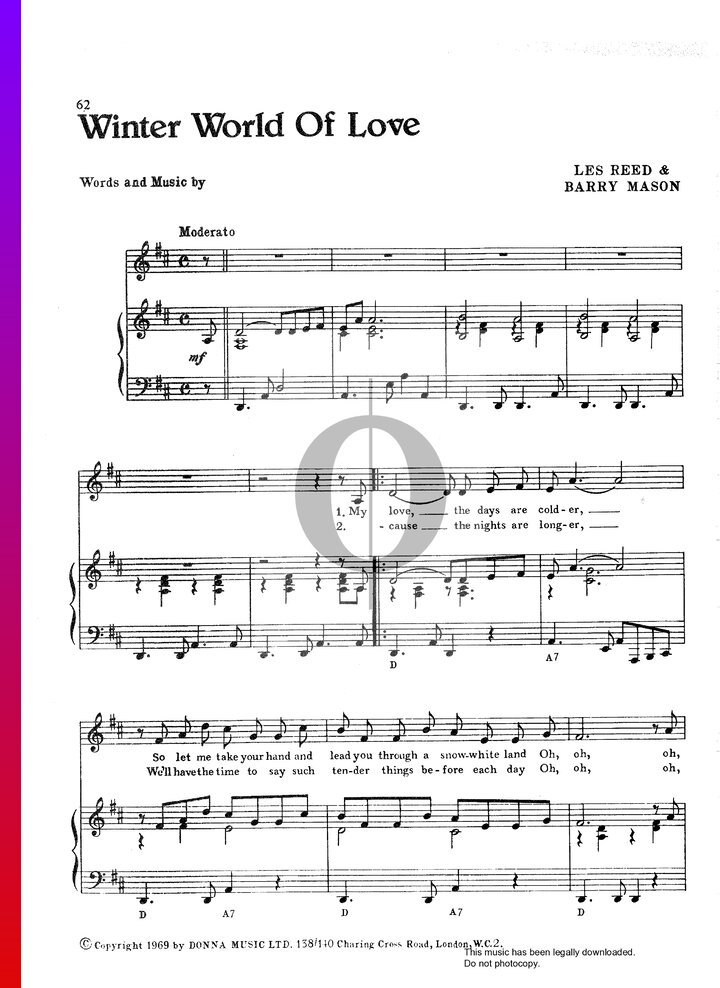 Winter World Of Love Engelbert Humperdinck Piano Sheet Music Oktav