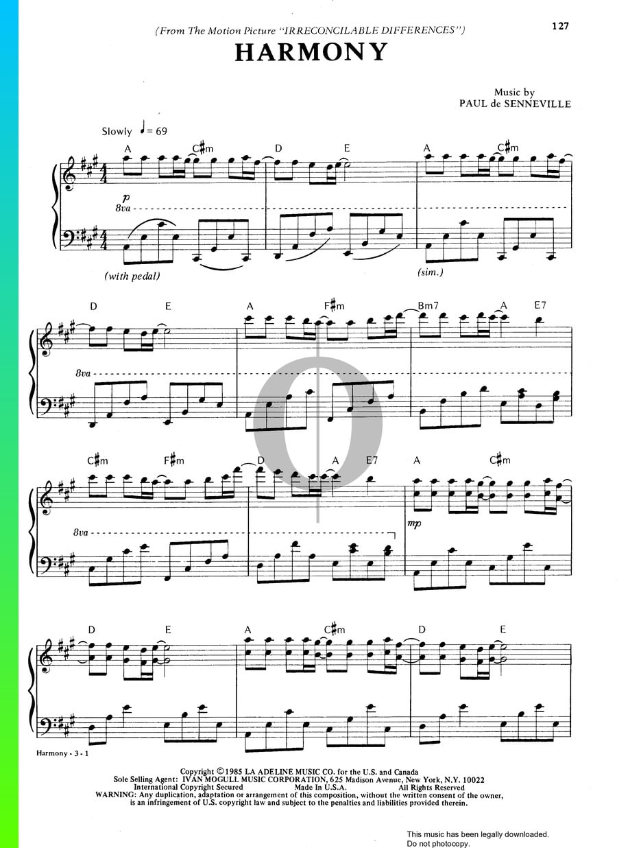 Harmony Piano Sheet Music from Irreconcilable Differences by Richard