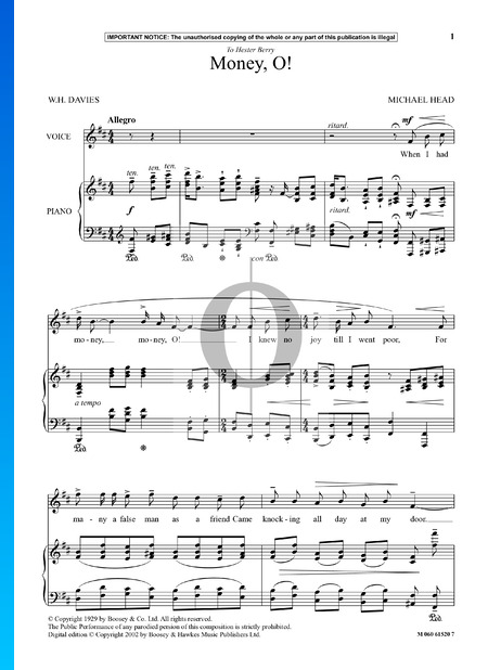 Money, O! Sheet Music