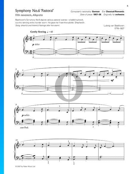Symphony No. 6 in F Major, Op. 68 (Pastorale): 5. Allegretto Sheet Music