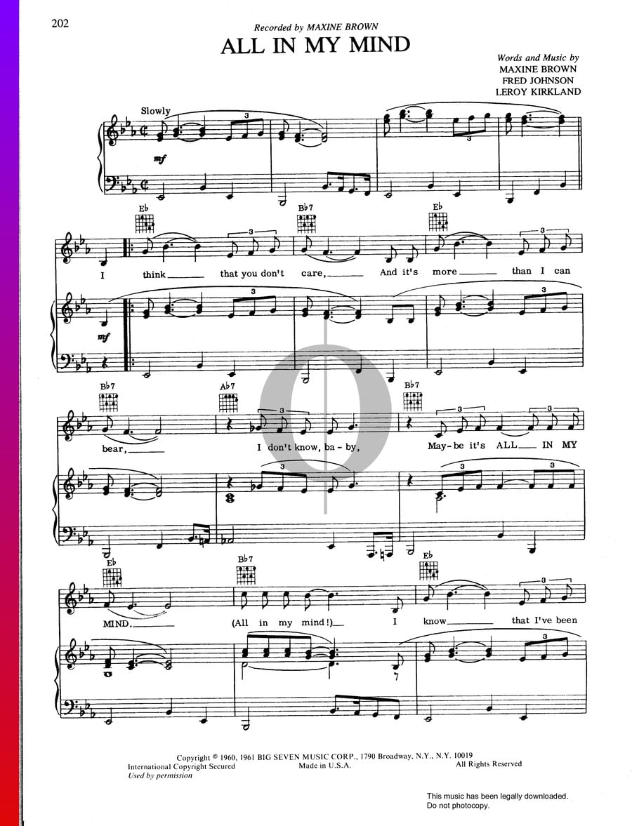 All In My Mind (Maxine Brown) Piano Sheet Music - OKTAV