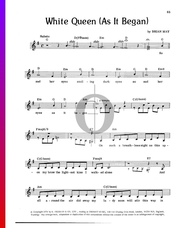 White Queen As It Began Queen Piano Sheet Music Oktav