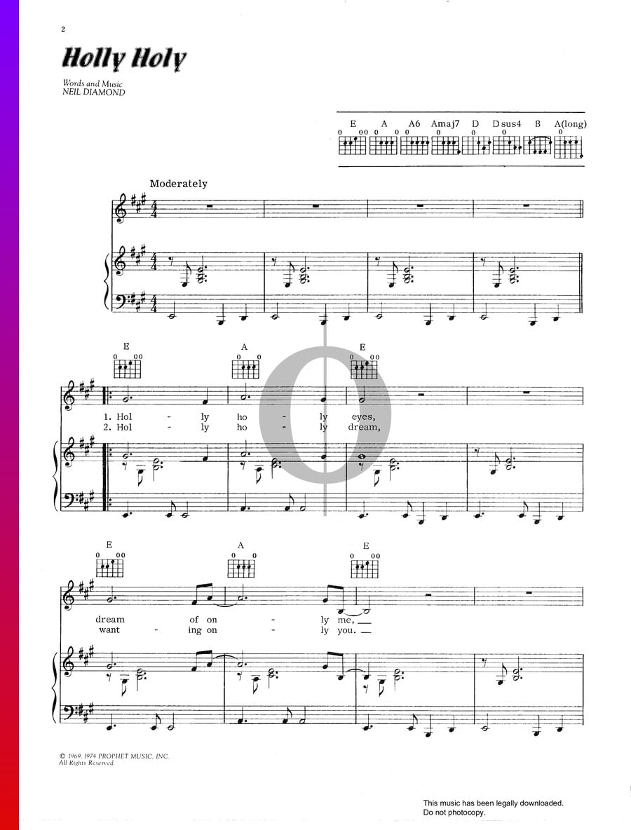 Holly Holy (Neil Diamond) Piano Sheet Music OKTAV