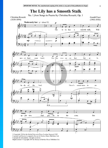 Songs To Poems By Christina Rossetti, Op. 1: No. 1 The Lily Has A Smooth Stalk Sheet Music