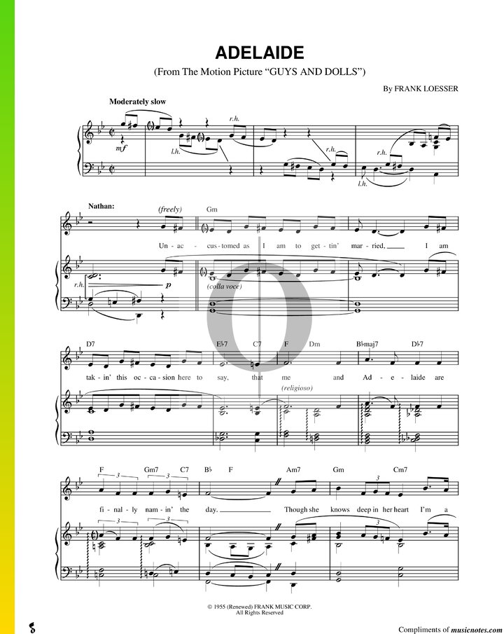 Adelaide (Frank Loesser) Piano Sheet Music - OKTAV