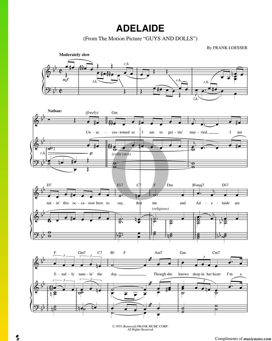 Adelaide (Frank Loesser) Piano Sheet Music OKTAV