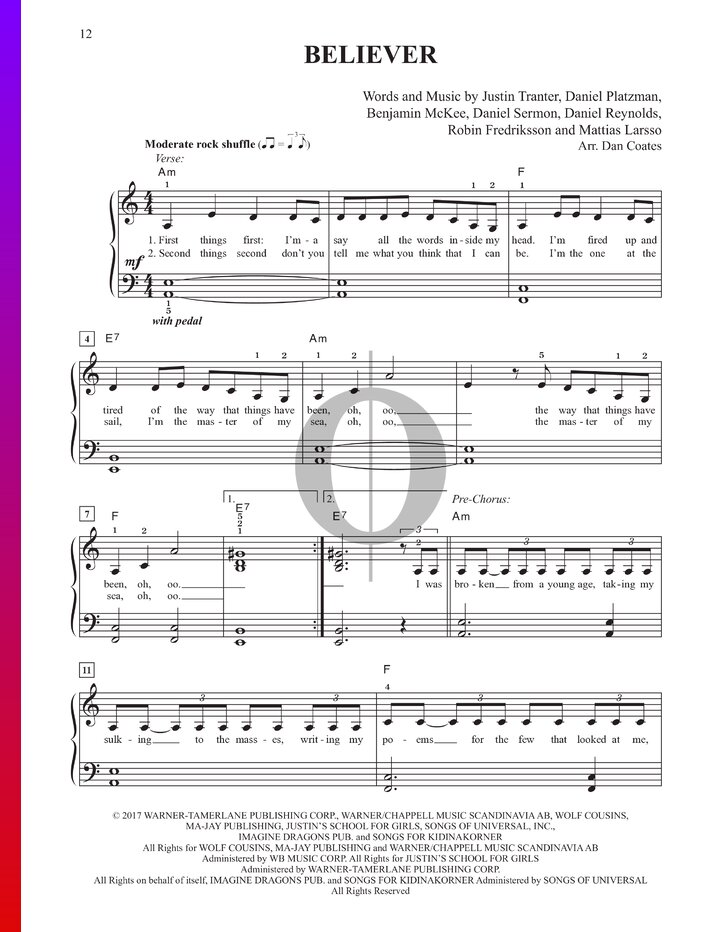 Believer (Imagine Dragons) Piano Sheet Music - OKTAV