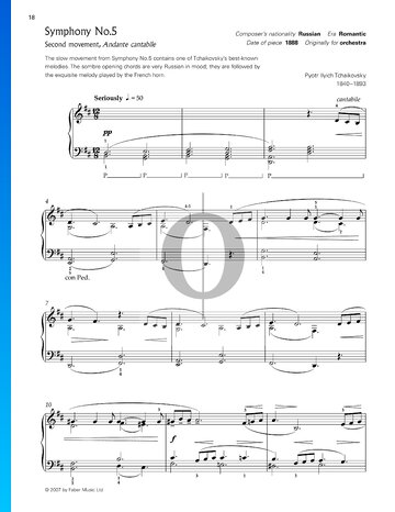 Sinfonía n.º 5 en mi menor, Op. 64: Andante cantabile Partitura