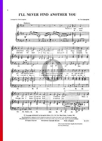 I'll Never Find Another You Sheet Music