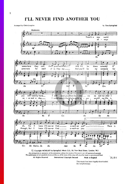 I'll Never Find Another You Sheet Music