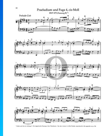Partition Prélude en Do dièse mineur, BWV 873