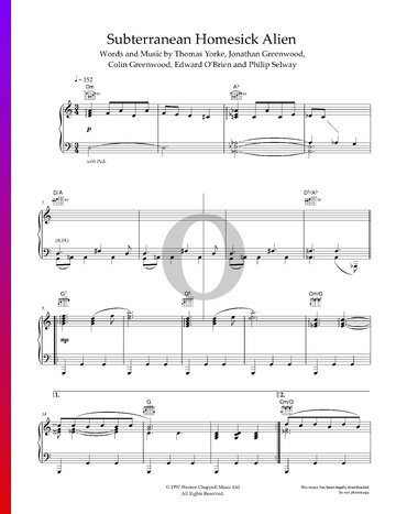 Subterranean Homesick Alien Sheet Music