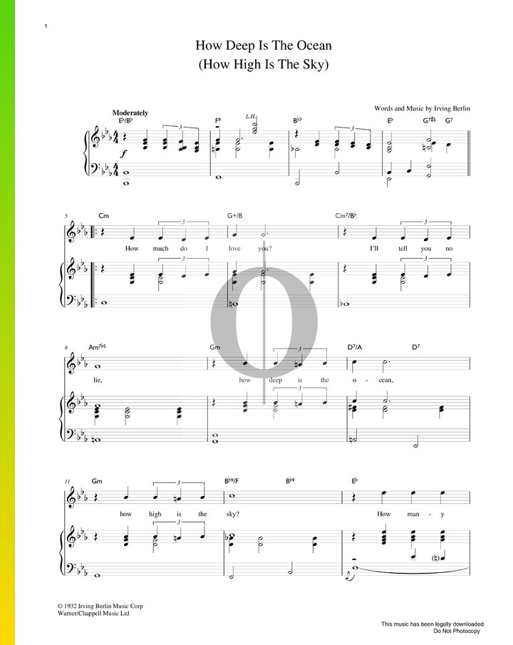 How deep is the ocean how high is the sky irving berlin piano sheet
