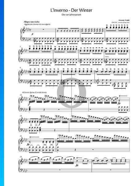 ética Girar en descubierto fácil de lastimarse El invierno (L'inverno), Op. 8, RV 297: 1. Allegro non molto Partitura »  Antonio Vivaldi (Piano Solo) | Descarga PDF - OKTAV
